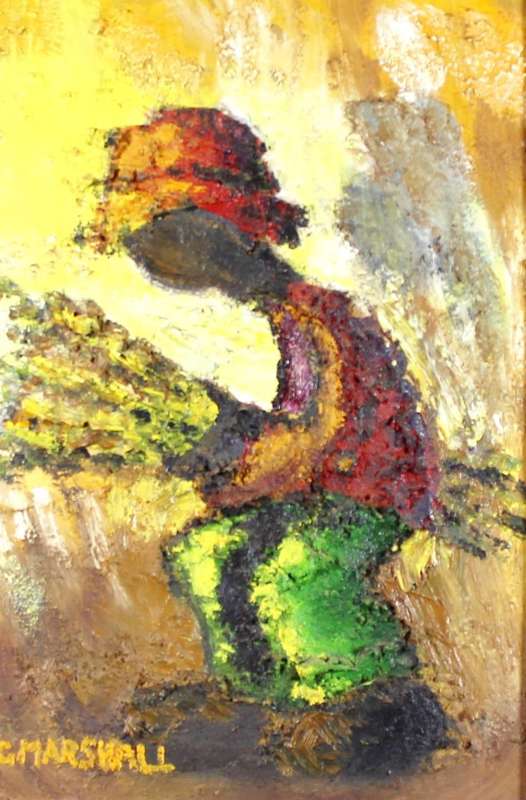G Marshall - Figure in a red jacket carrying a wood bundle - A beautiful painting!! - Bid now!!