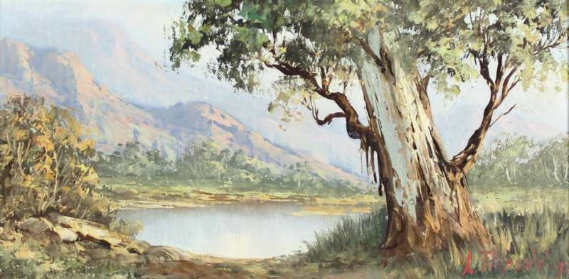 L Repsold - Large tree at the river - A stunning little treasure!! - Bid now!