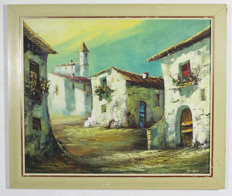 Diaz - European street scene - Oil on board