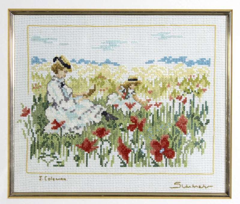 J Coleman - Mother and daughter picking flowers - Needle work