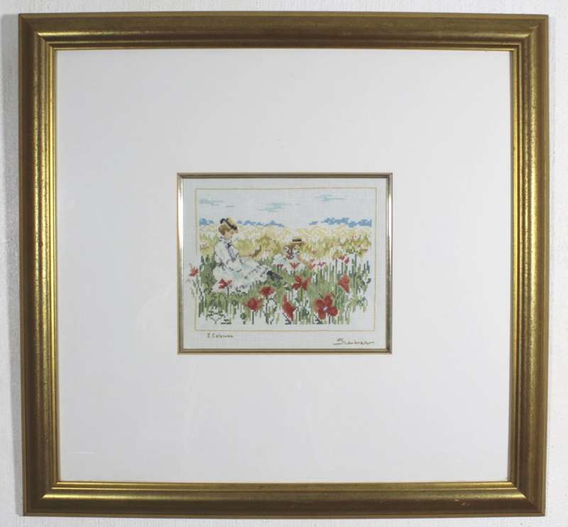 J Coleman - Mother and daughter picking flowers - Needle work