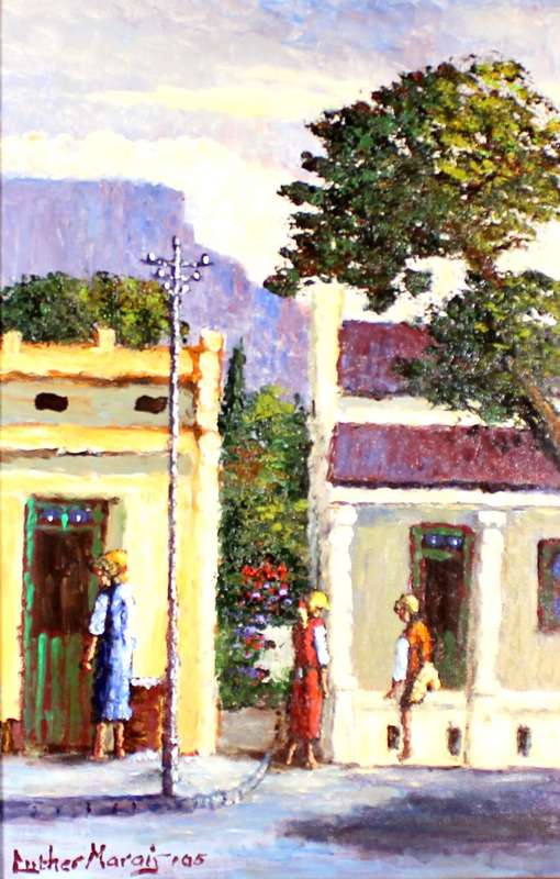 Luther Marais - Street scene with view of Table Mountain