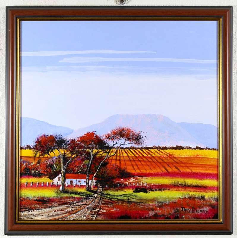 Jan Brand - Farmhouse with large trees and mountains - Magnificent art!! - Bid now!