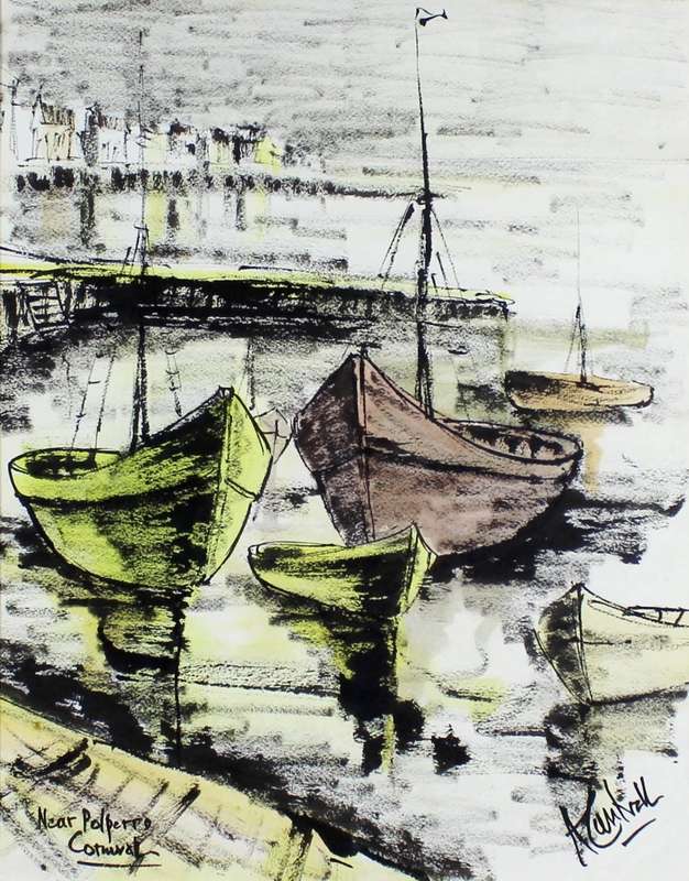 Arthur Cantrell - Boats in the harbor - Near Polperro