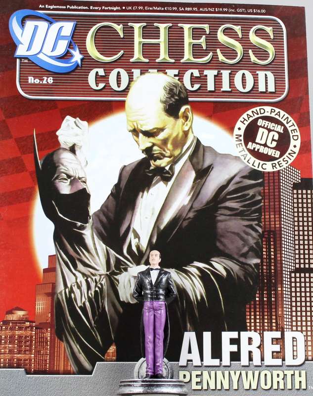 DC Chess Collection - Hand Painted Metallic Resin - Alfred Pennyworth + Book - Bid Now!