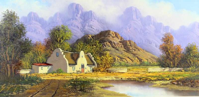 Gawie Cronje - Cape Dutch farmhouse with mountains - Beautiful!! - Bid now!