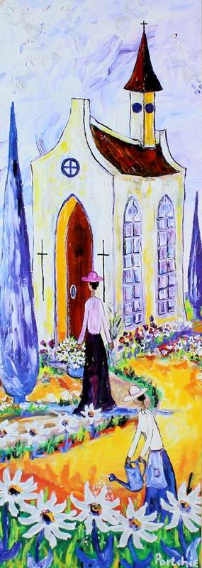 Portchie - Tending the gardens at church -  A beautiful print - Low price! - Bid now!