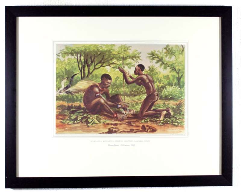 Thomas Baines - Makalaka kindling a fire, Zambezi River