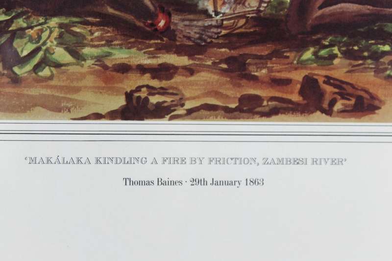 Thomas Baines - Makalaka kindling a fire, Zambezi River