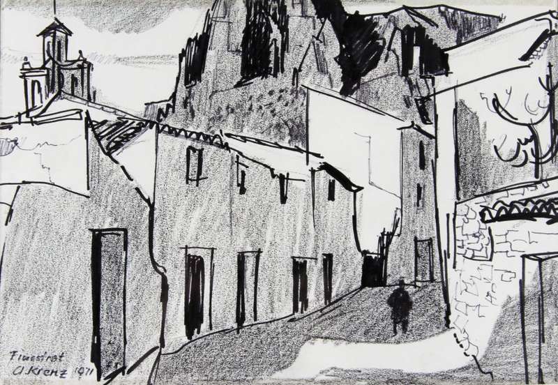 Alfred Krenz - Street scene (Finestrat) - Investment art!! Magnificent! - Bid now!