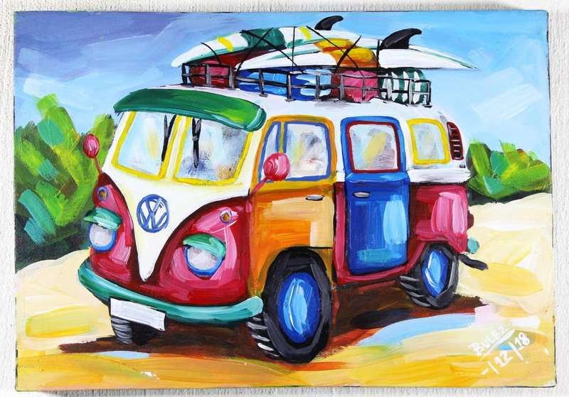 Bulez - Funky Volkswagen bus - A stunning fun painting!! Bid now!!