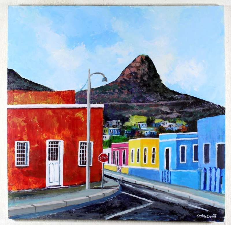 Chris Cloete - Bo-Kaap street scene with a view to Lions Head