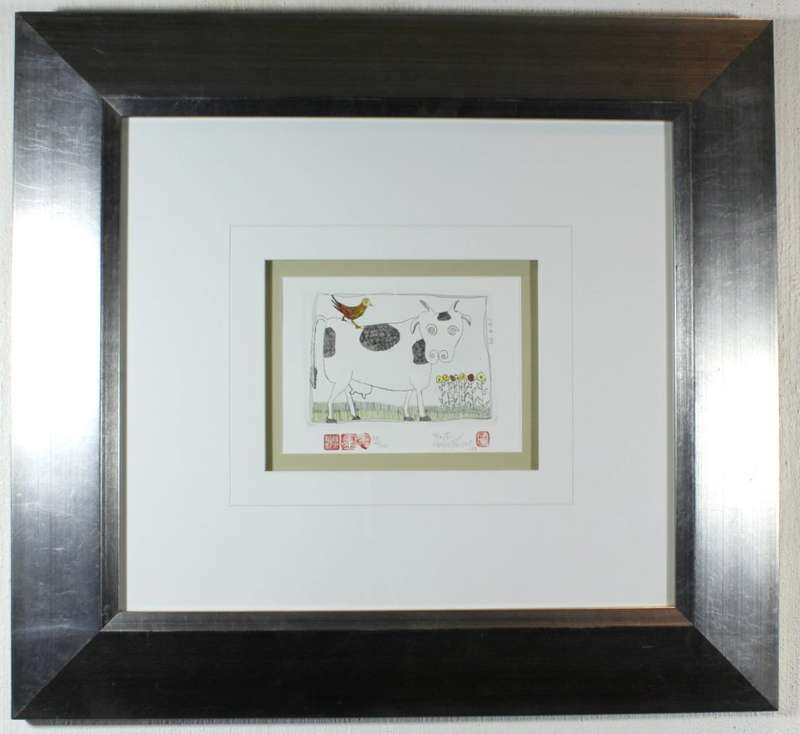 Pieter van der Westhuizen - Cow & Chicken - A beautiful etching! Bid now! *Free courier!