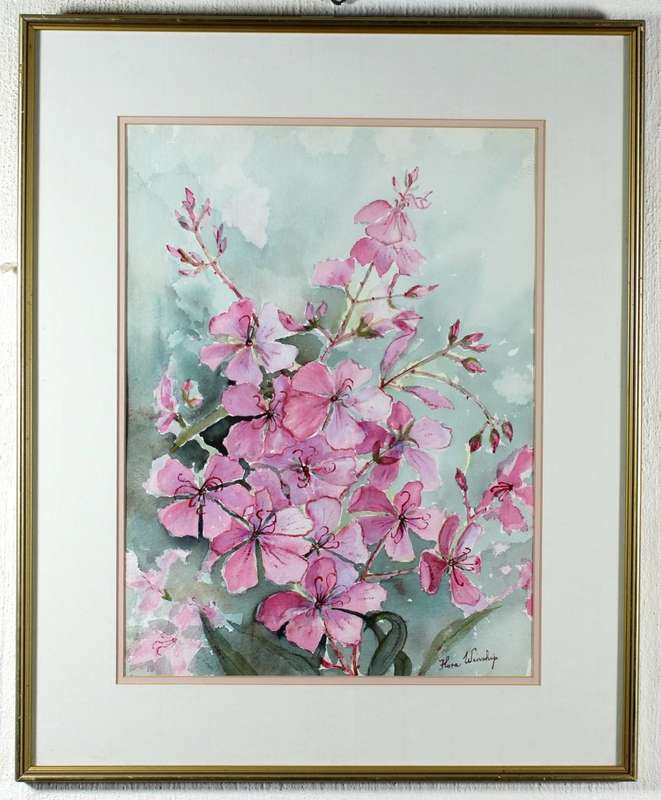 Flora Winship - Pink flowers - A beautiful watercolor - Bid Now!