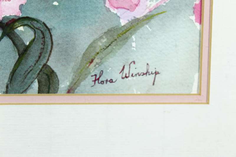 Flora Winship - Pink flowers - A beautiful watercolor - Bid Now!