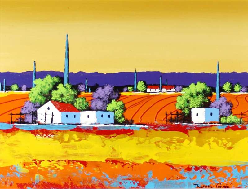 Theresa Cronje - Farm scene with tall trees