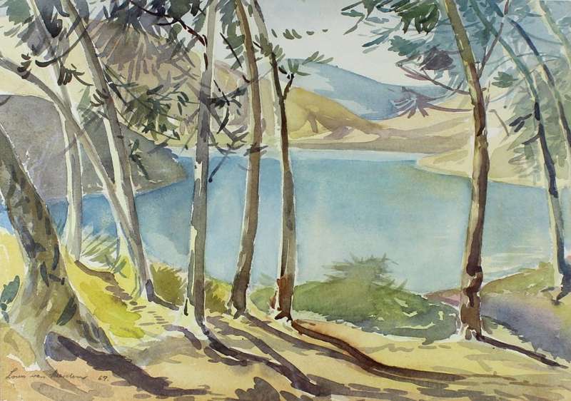 Louis van Heerden - Lake scene with mountains