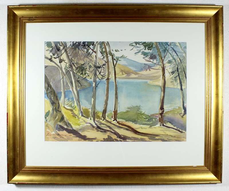 Louis van Heerden - Lake scene with mountains
