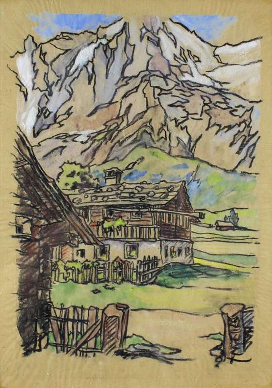 Farmhouse in the Alps - Signed with monogram