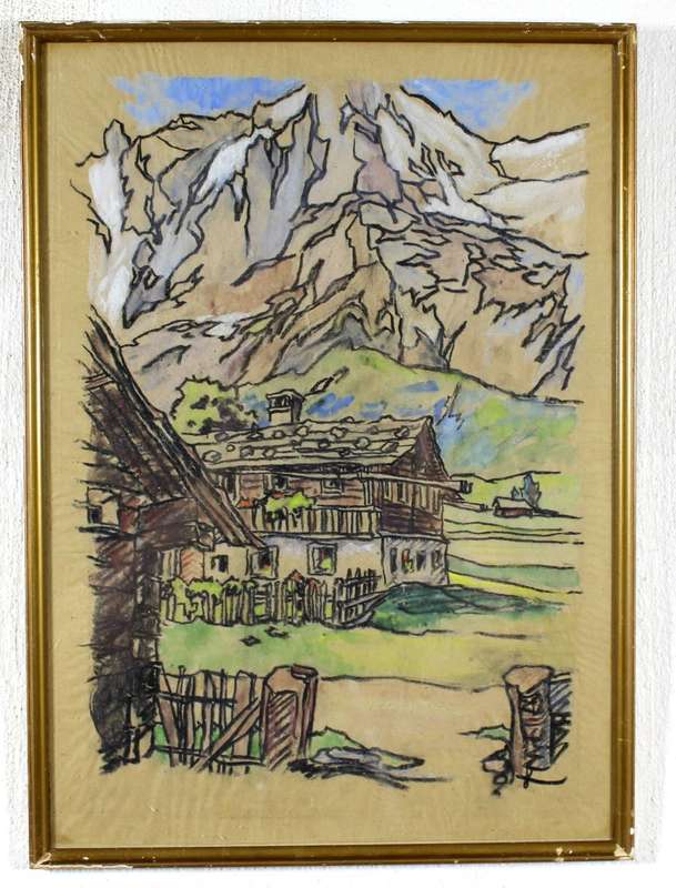 Farmhouse in the Alps - Signed with monogram