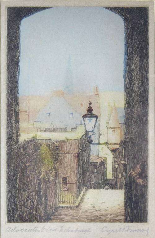 Adrocuter Close, Edinburgh - Colored etching