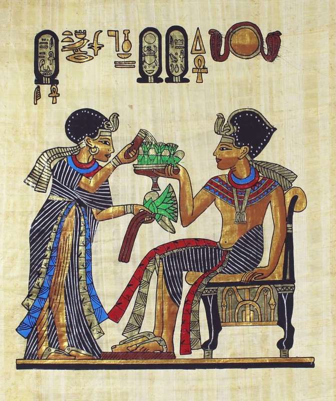 Egyption print on papyrus - Pouring the wine