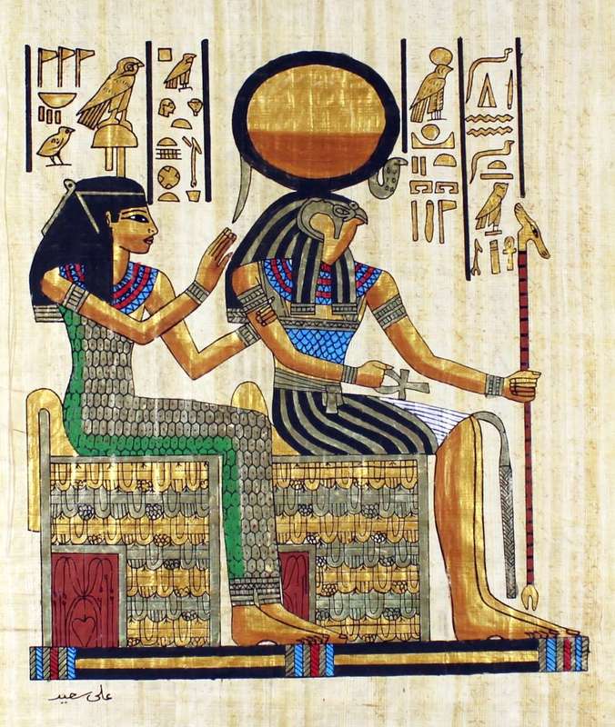 Egyption print on papyrus - Fanning the Pharaoh
