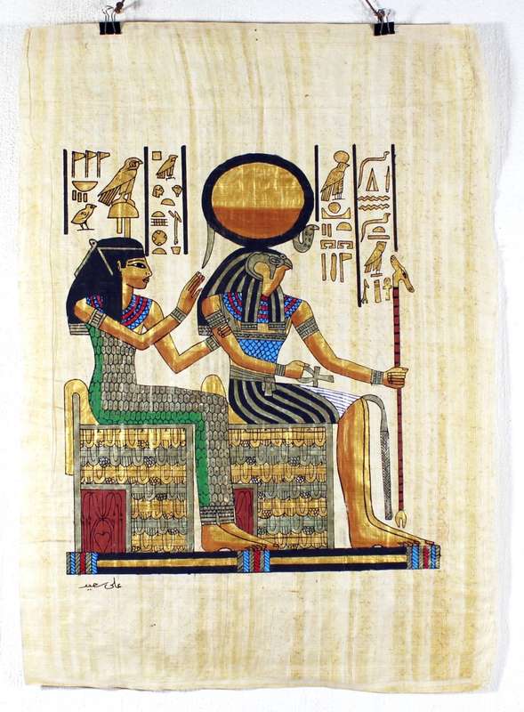 Egyption print on papyrus - Fanning the Pharaoh