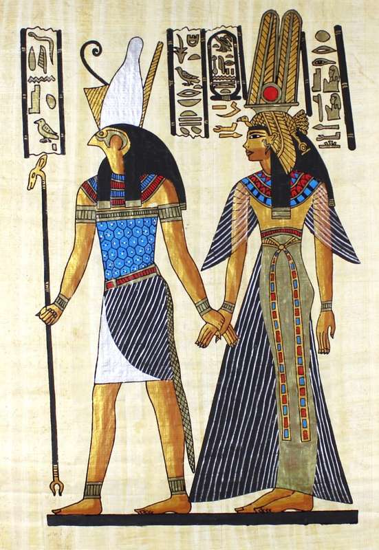 Egyption print on papyrus - Pharaoh and wife