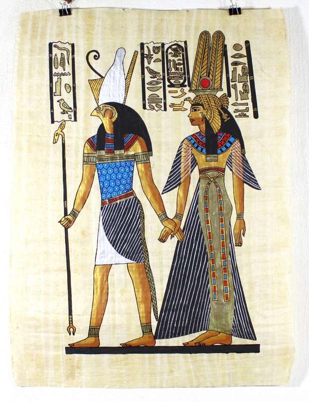 Egyption print on papyrus - Pharaoh and wife