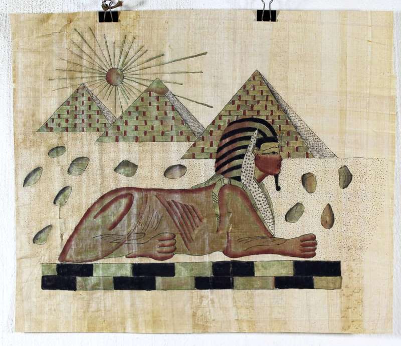 Egyption print on papyrus - Pyramid scene