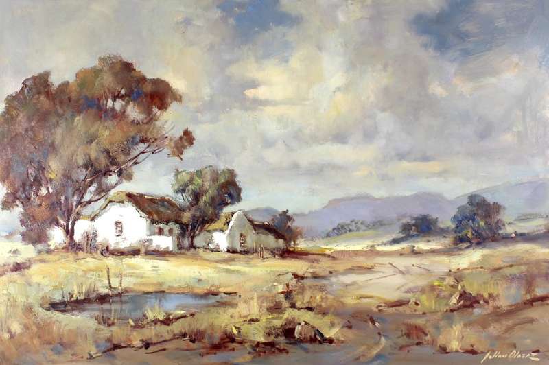 Johan Oldert - Farmscene with Cape Dutch house