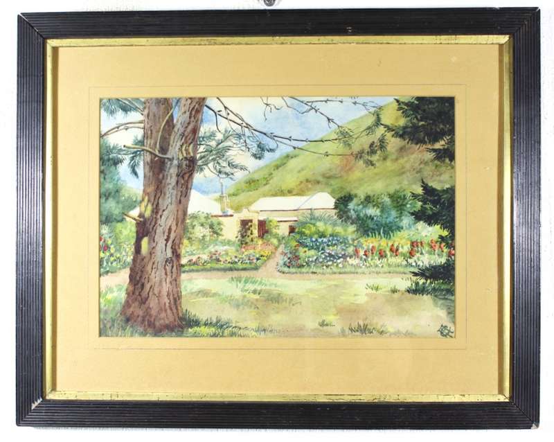Homestead with flowers - Indistinctly signed