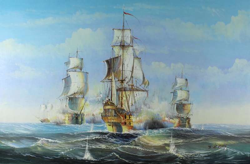 JH Rust - Battle scene at sea