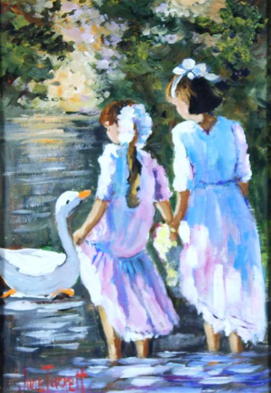 June Tucket - Two girls and a swan - A beautiful piece of art!!