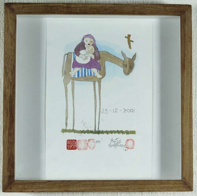 Pieter van der Westhuizen - Mother & baby on a donkey - A beautiful etching! Bid now! *Free courier!