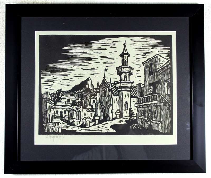 Gregoire Boonzaier - Street scene - A beautiful linocut! - Bid now! *Free courier!!