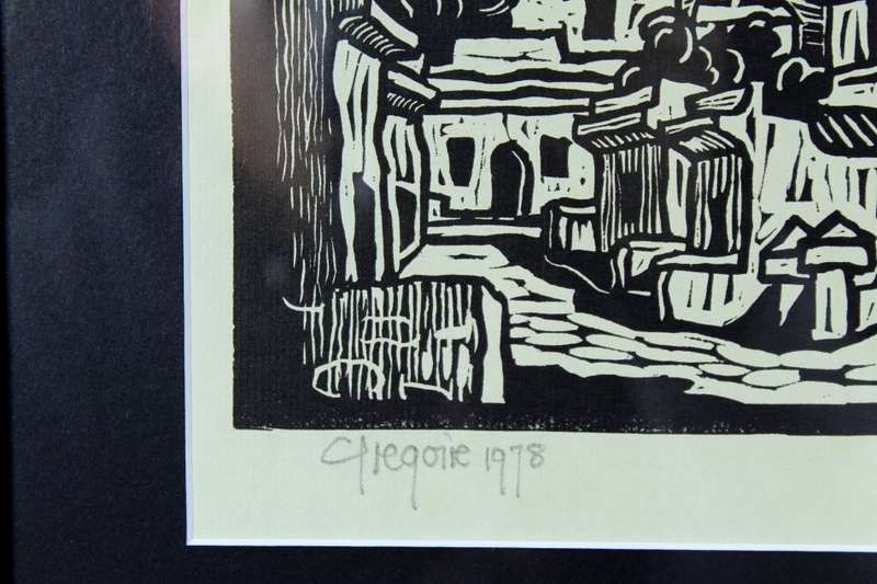 Gregoire Boonzaier - Street scene - A beautiful linocut! - Bid now! *Free courier!!