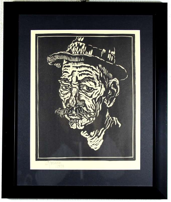 Gregoire Boonzaier - Portrait - A beautiful linocut! - Bid now!