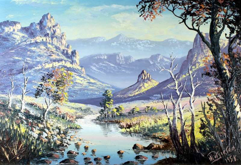 Hansie Potgieter - Mountain landscape with river