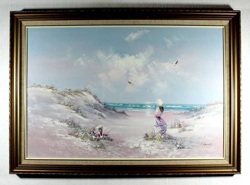 L Beswick - Mother and daughter on the beach - Beautiful art!! Bid now!!
