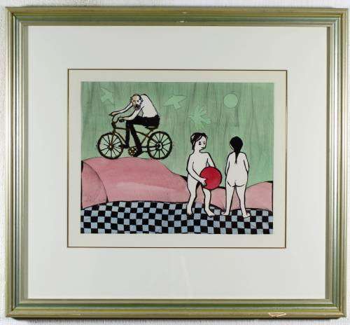 Pieter vd Westhuizen - Man on bike and kids playing with a ball