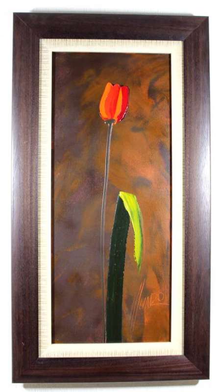 Munro - Red & orange tulip with green leaf to the right - Beautiful!! Bid now!!