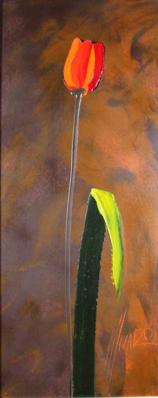 Munro - Red & orange tulip with green leaf to the right - Beautiful!! Bid now!!