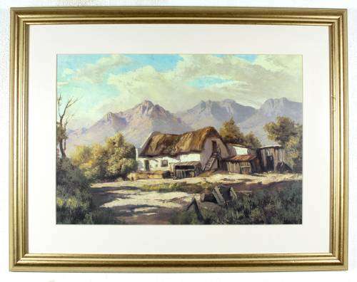 Tinus de Jongh - Farmhouse with mountains