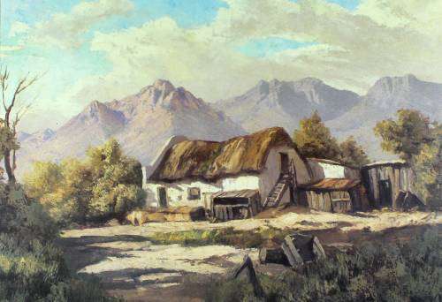 Tinus de Jongh - Farmhouse with mountains