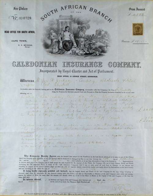 Caledonian Insurance Company Certificate - 1895
