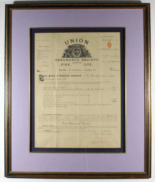 Union Assurance Society Certificate - 1892