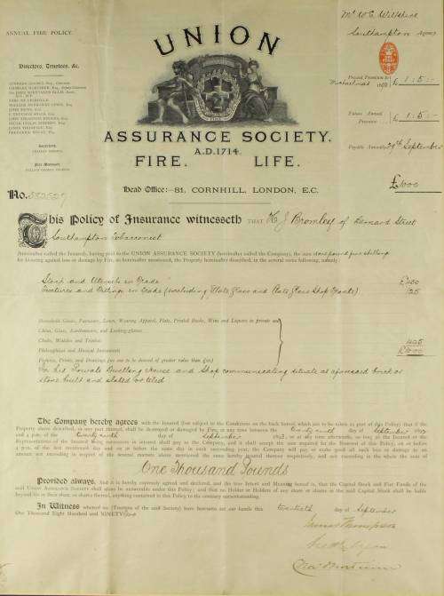 Union Assurance Society Certificate - 1892