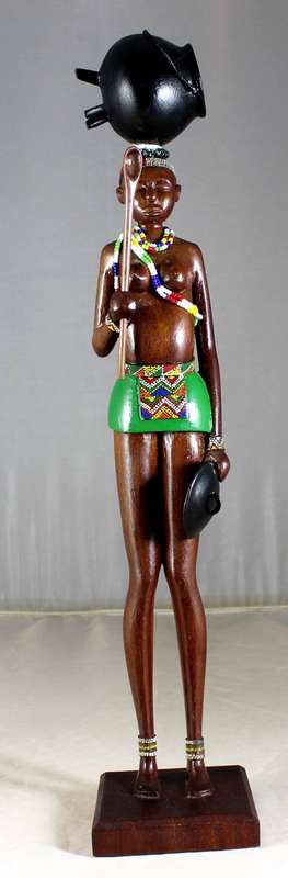HR Mbhele Carving - Traditional Woman - Carrying Pot